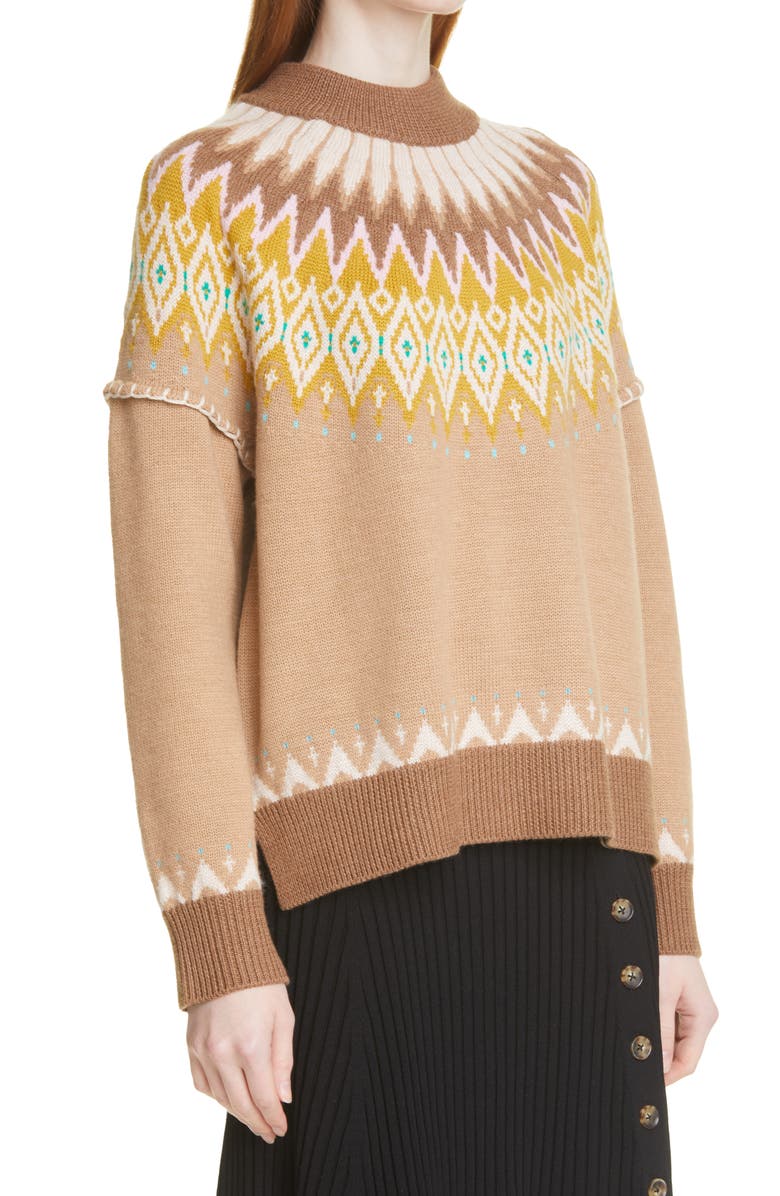 La Ligne Fair Isle Merino Wool Mock Neck Sweater, Alternate, color, 
