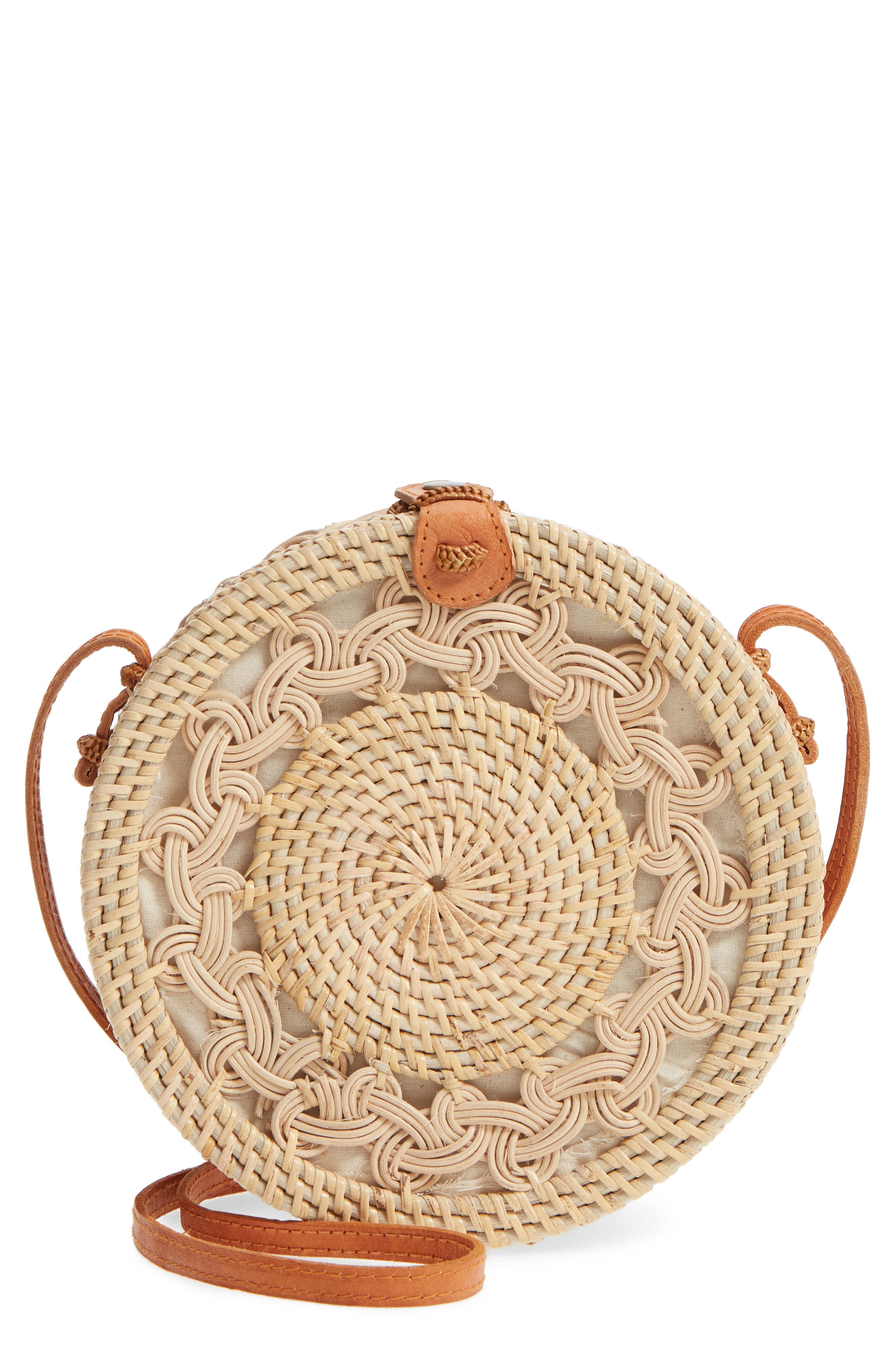 Street Level Woven Rattan Circle Crossbody Bag, Main, color, 