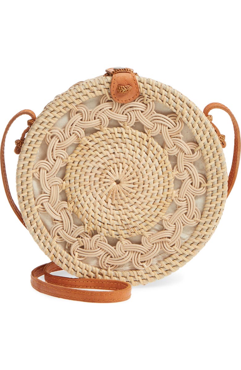 Street Level Woven Rattan Circle Crossbody Bag, Main, color,