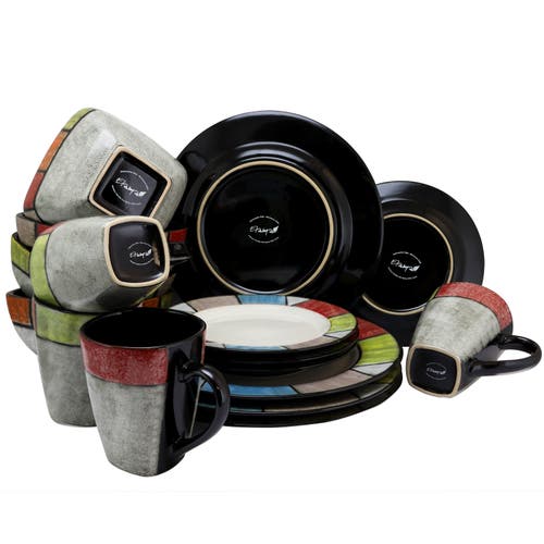 Elama Country Cottage 16 Piece Stoneware Dinnerware Set In Multi