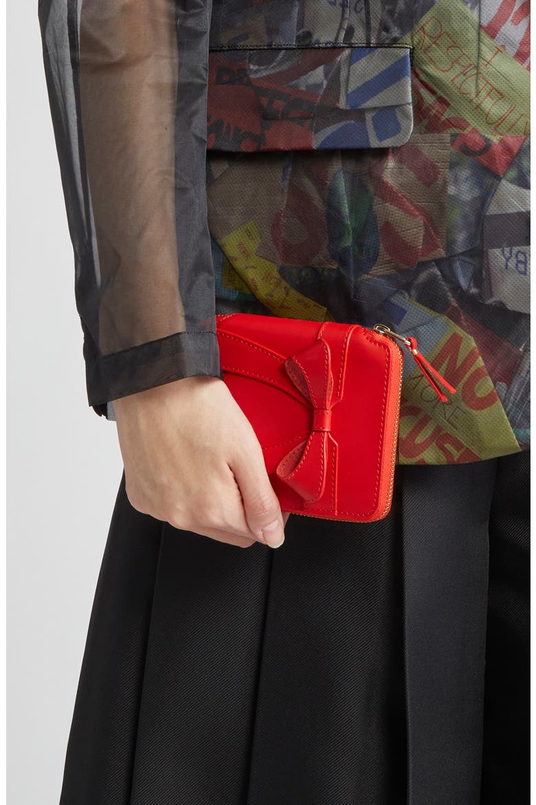 Big Bow Leather Zip Wallet, Alternate, color, RED