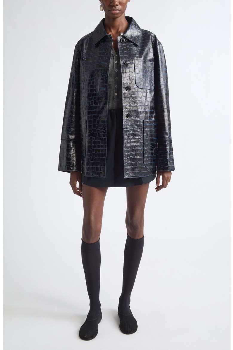 Croc Embossed Leather Jacket, Alternate, color, CROCO