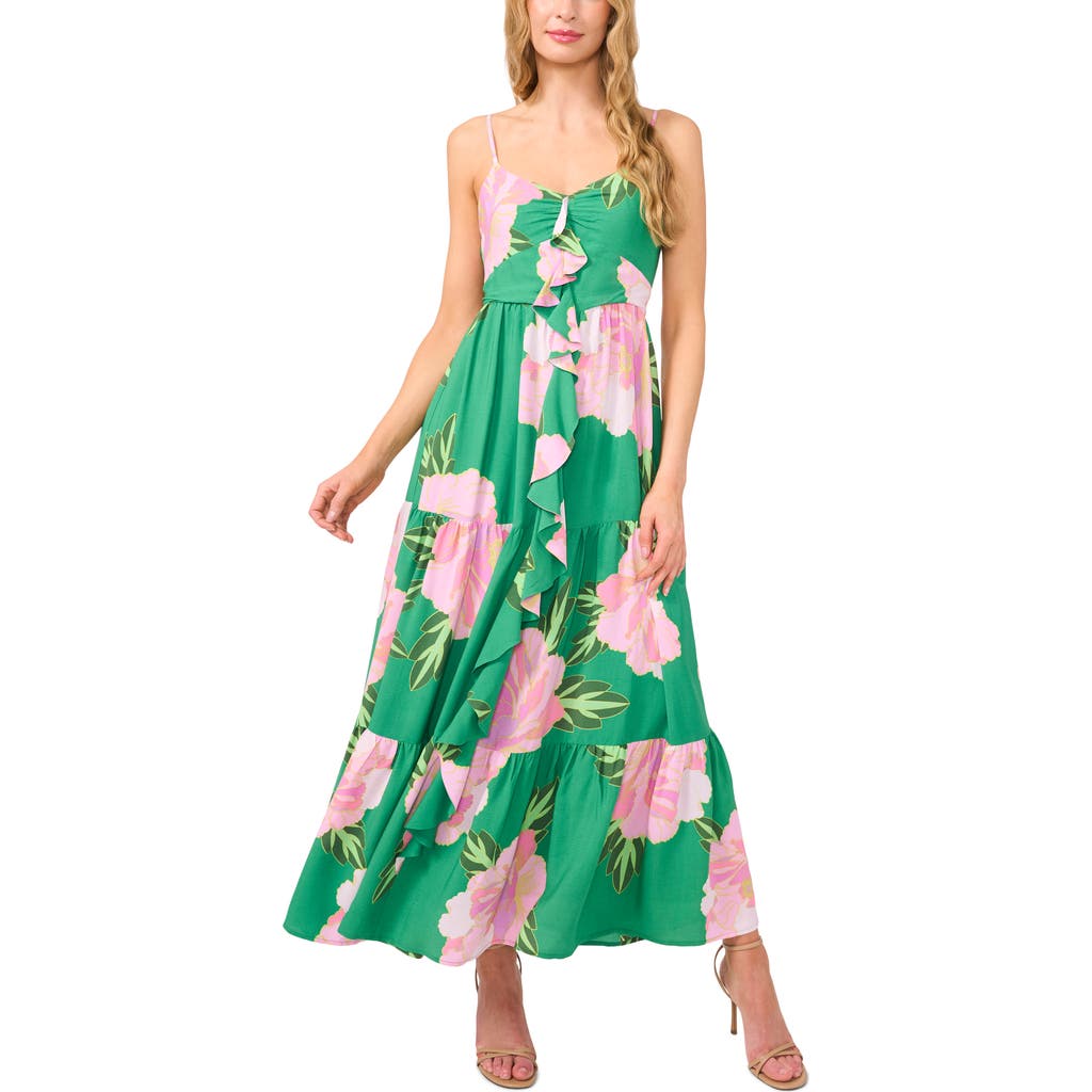 Shop Cece Floral Ruffle Maxi Sundress In Medium Green