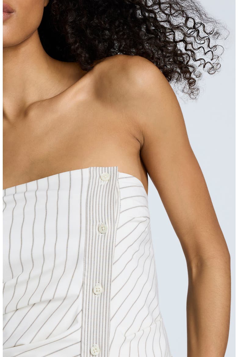 Ruched Stripe Strapless Top, Alternate, color, PURE WHITE/ BEIGE BRONZ