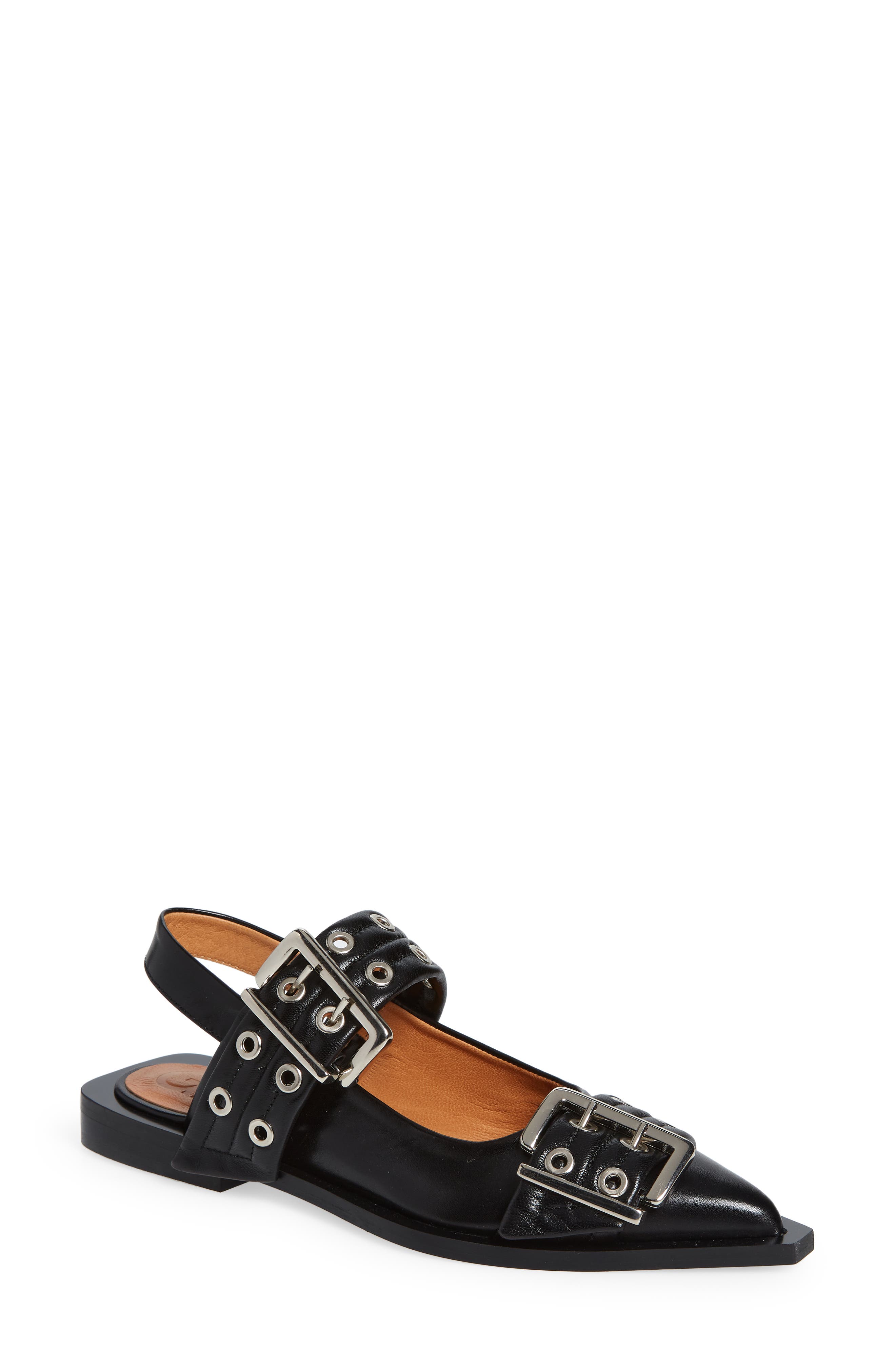 Buckle Ballerina Slingback Flat, Main, color, BLACK