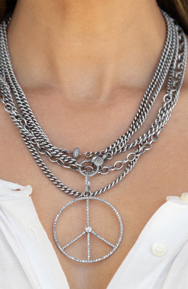 Sheryl Lowe Triple Chain Necklace With Diamond Donut, Alternate, color, Sterling Silver