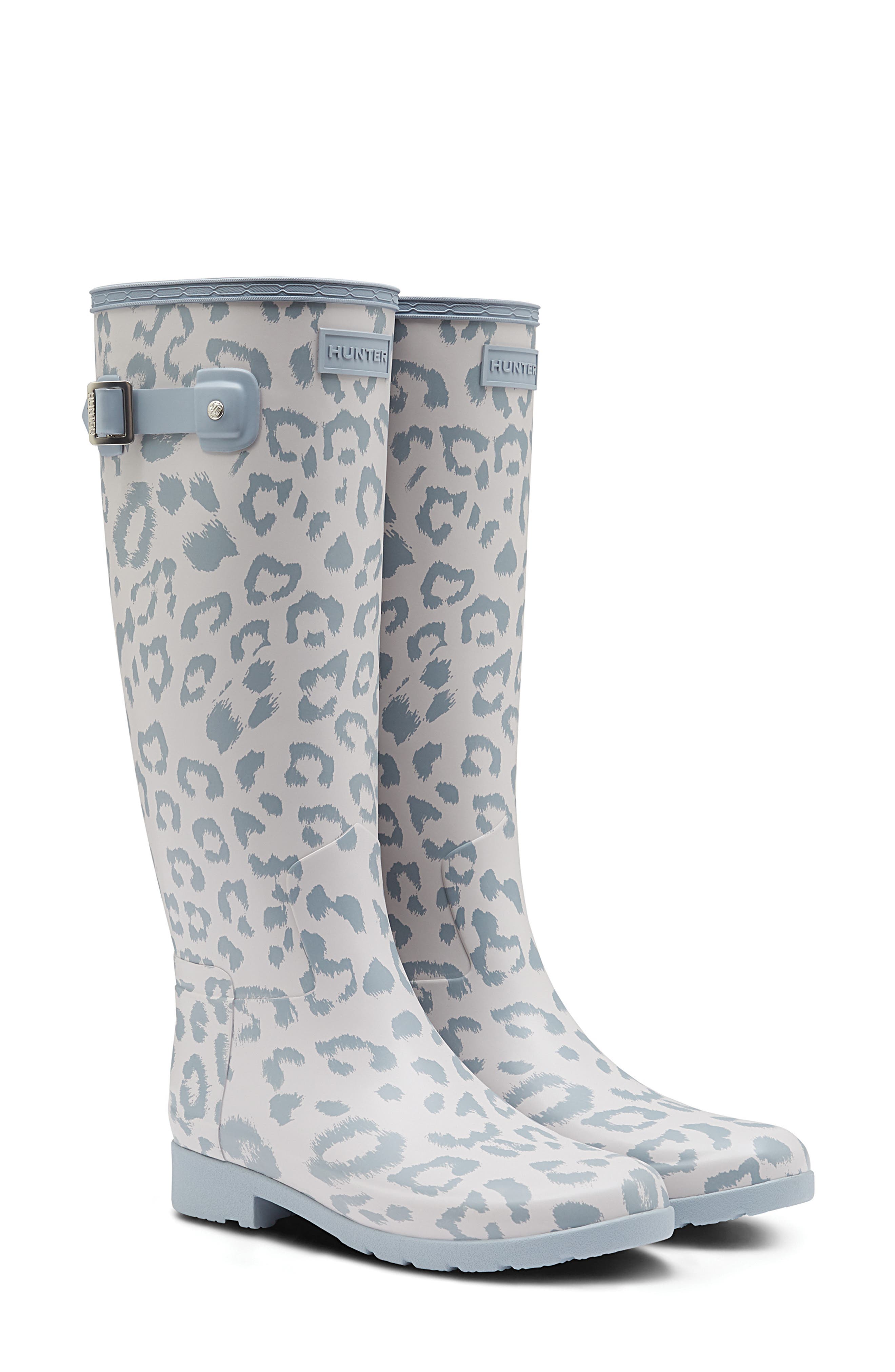 Hunter Original Leopard Print Refined Tall Waterproof Rain Boot, Main, color, 