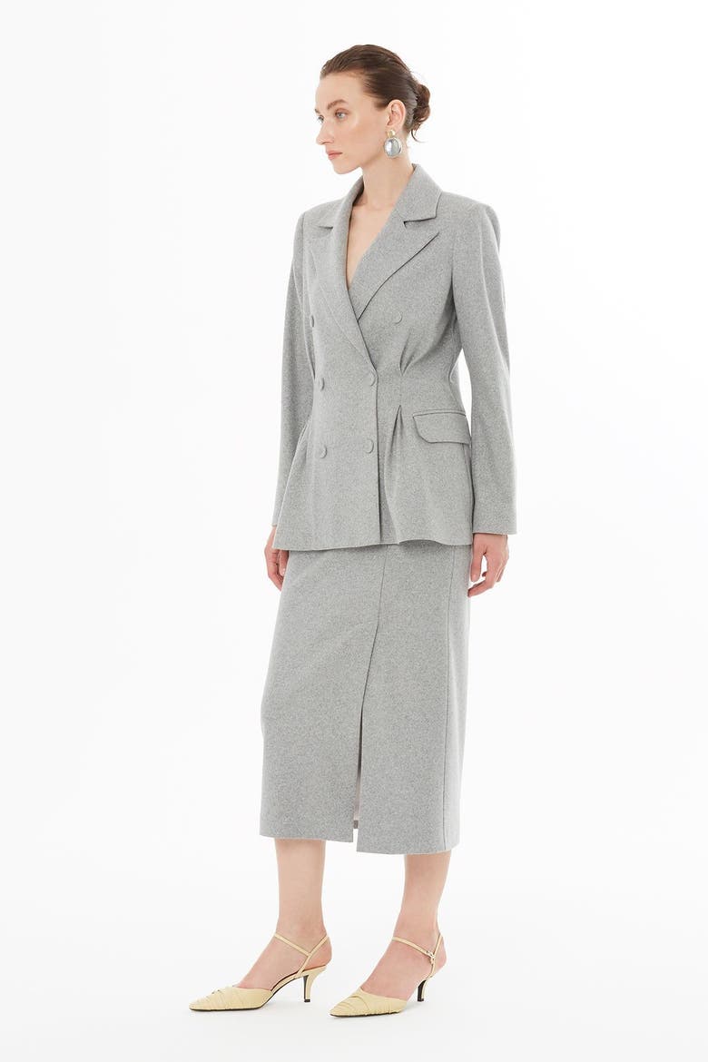 Double-Breasted Notch Lapel Tailored Wool Jacket, Alternate, color, Grey