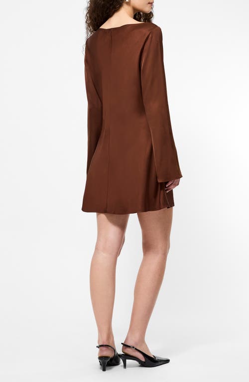 French Connection Ennis Satin Bell Sleeve Mini Dress In Brown