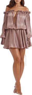 HOUSE OF CB Chaya Metallic Off the Shoulder Long Sleeve Minidress