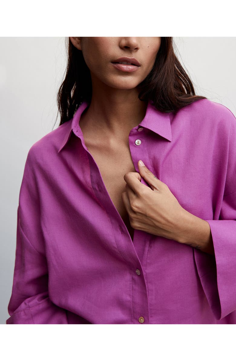 MANGO Oversize Ramie & Cotton Blend Button-Up Shirt, Alternate, color, 