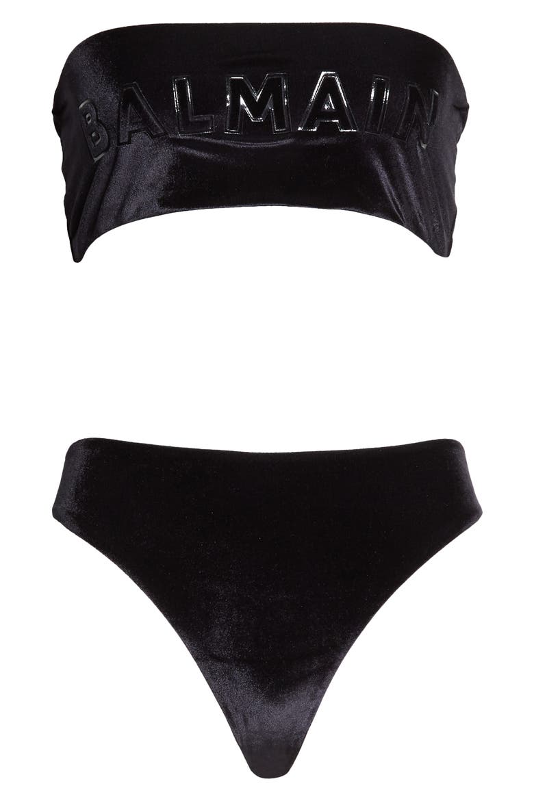 Logo Embossed Two-Piece Swimsuit, Alternate, color, BLACK
