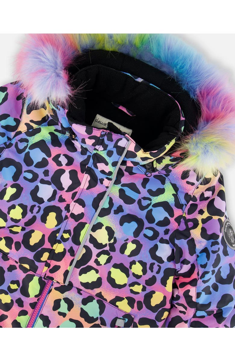 Deux par Deux Girl's Two Piece Snowsuit Printed Rainbow Leopard And Black, Alternate, color, 