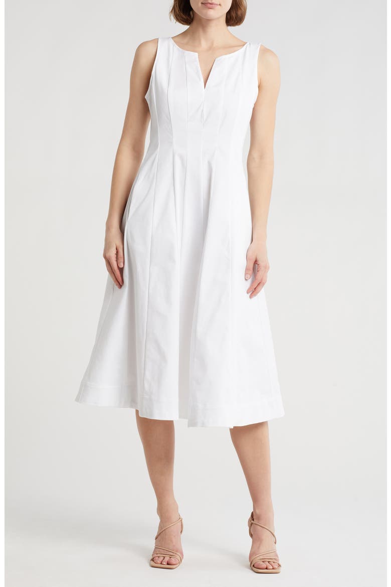 Stretch Cotton Fit & Flare Dress, Main, color, WHITE