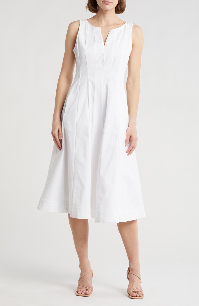 Ellen Tracy Stretch Cotton Fit & Flare Dress, Main, color, White