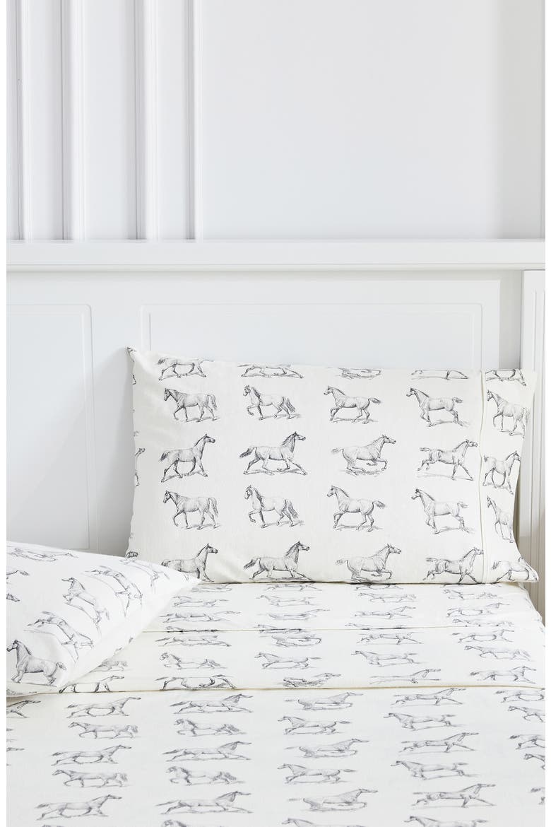Horse Flannel Sheet Set, Alternate, color, GREY