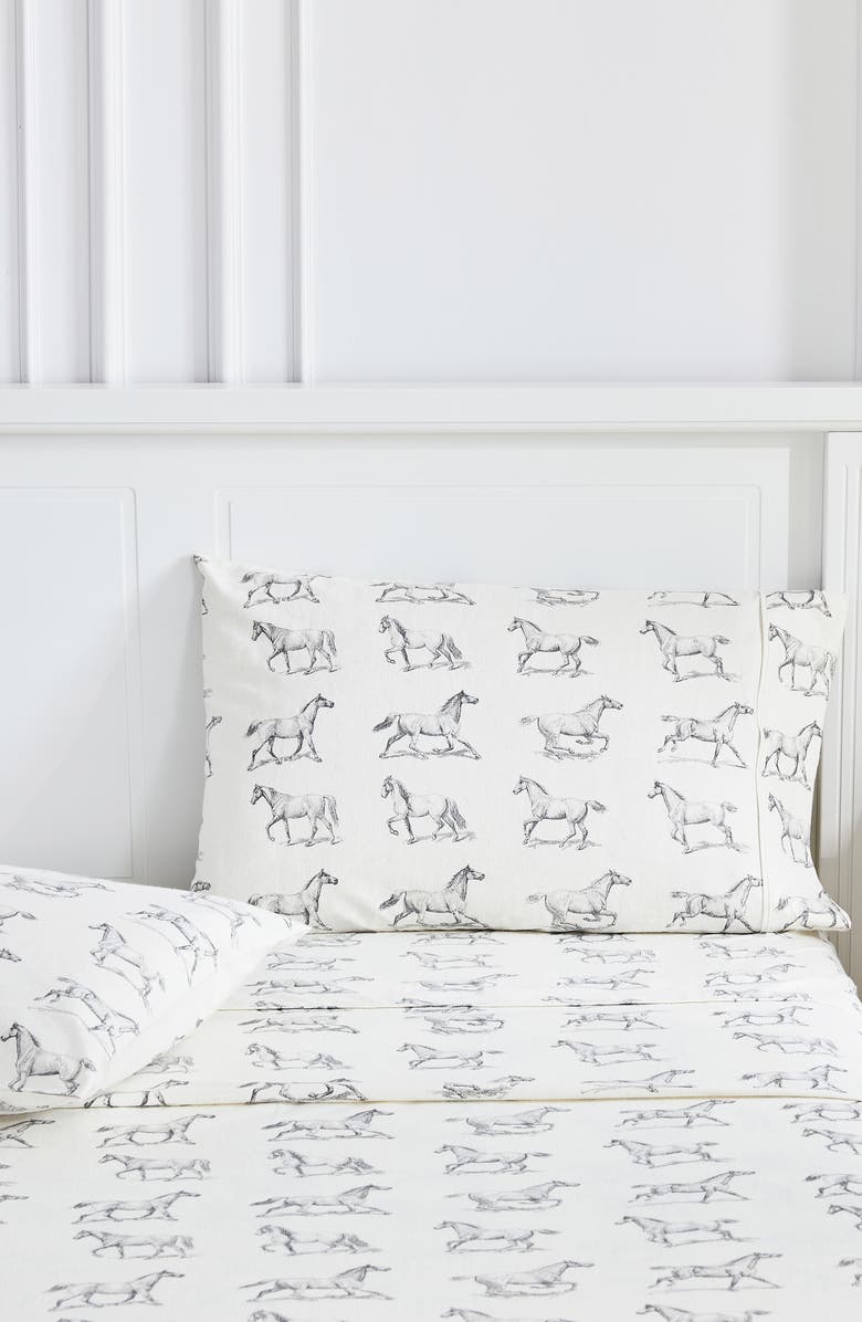 MELANGE HOME Horse Flannel Sheet Set, Alternate, color, Grey