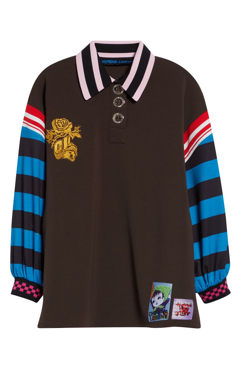 Chopova Lowena Mixed Stripe Patchwork Polo, Alternate, color, Brown Multi
