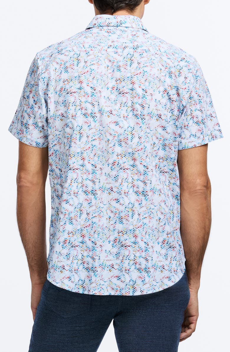 Robert Graham Elgar Abstract Print Short Sleeve Cotton Seersucker Button-Up Shirt, Alternate, color, Blue Multi