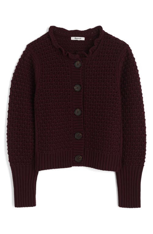 Madewell Scalloped Merino Wool Blend Cardigan Damson In Brown
