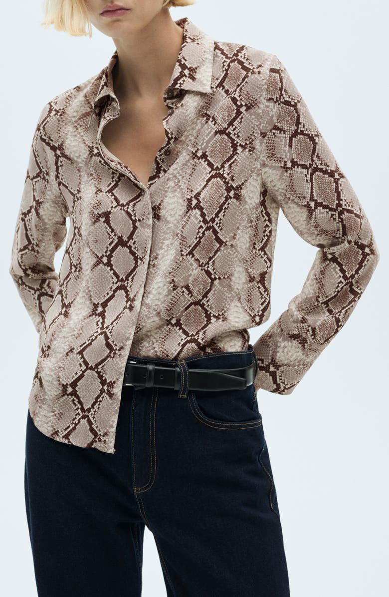 MANGO Snakeskin Print Button-Up Shirt, Main, color, 