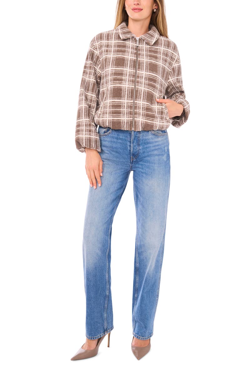 Plaid High Pile Fleece Bubble Jacket, Alternate, color, STONE KHAKI