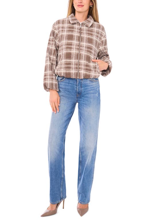 Vince Camuto Plaid High Pile Fleece Bubble Jacket In Multi