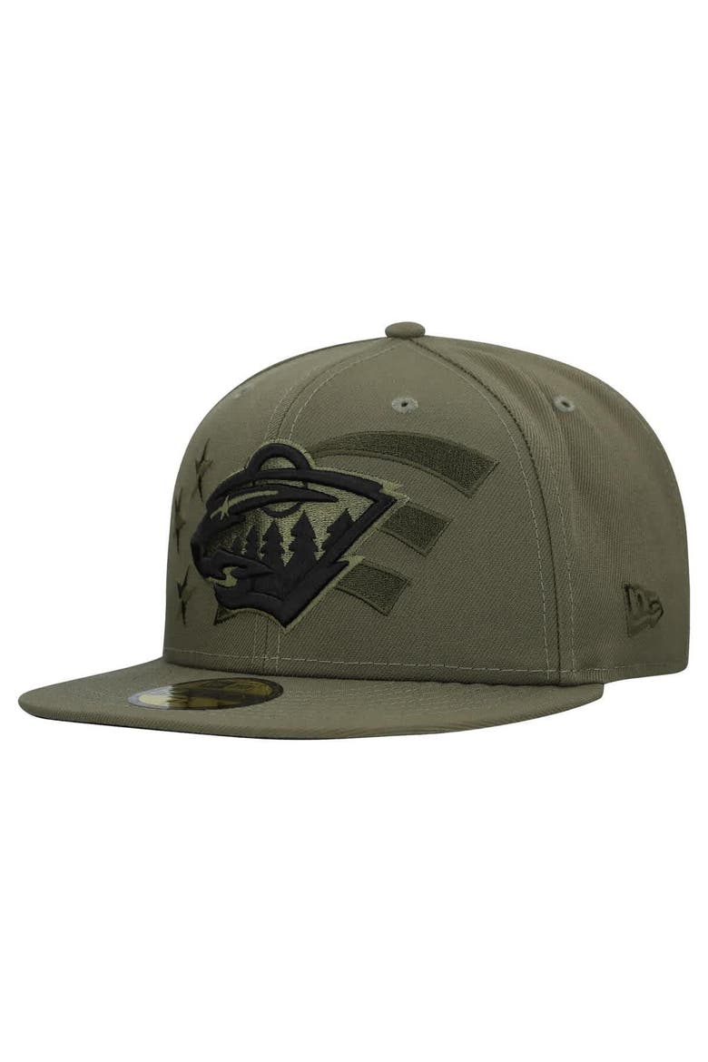 Men's New Era  Olive Minnesota Wild Military Appreciation Flag 59FIFTY Fitted Hat, Main, color, Olive