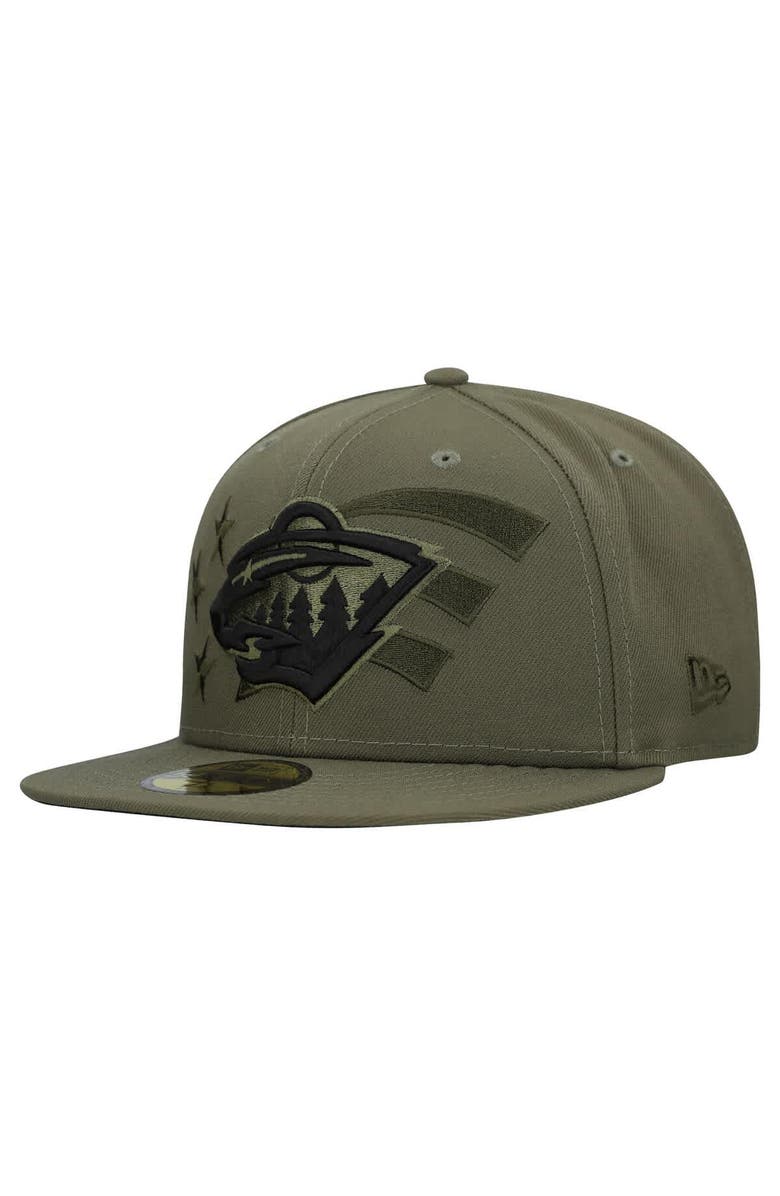 New Era Men's New Era Olive Minnesota Wild Military Appreciation Flag 59FIFTY Fitted Hat, Main, color, Olive