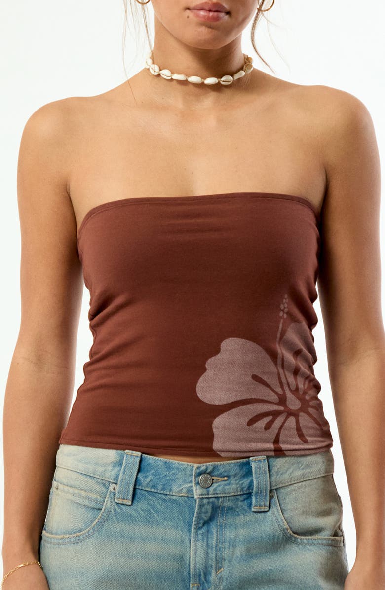 PacSun Hibiscus Tube Top, Alternate, color, Brown