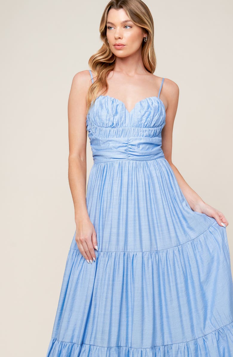 FLYING TOMATO Sweetheart Smocked Maxi Dress, Alternate, color, Light Blue