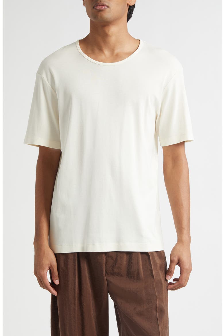 Scoop Neck Cotton Rib T-Shirt, Main, color, LIGHT CREAM