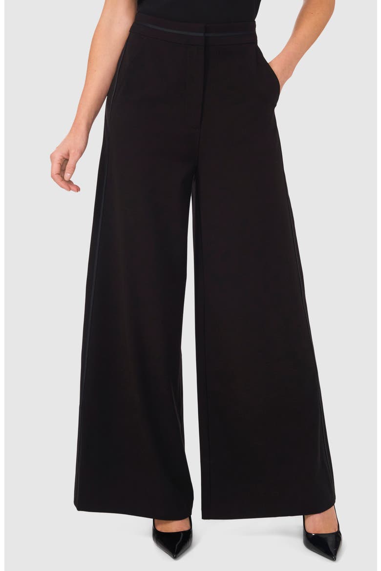 Grosgrain Ribbon Trim Wide Leg Pants, Main, color, RICH BLACK 060