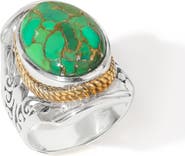 YS GEMS Stabilized Turquoise & Copper Cabochon Ring