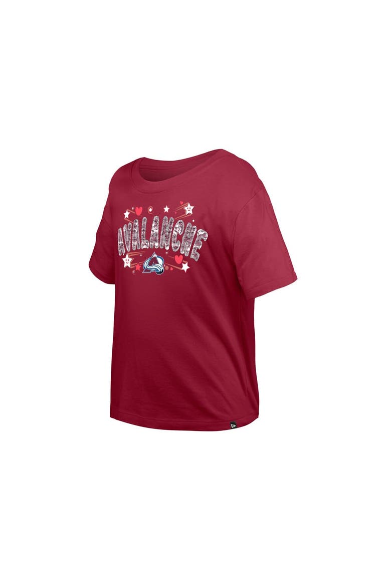Girl's Youth New Era  Dark Red Colorado Avalanche Flip Sequin T-Shirt, Alternate, color, Dark Red
