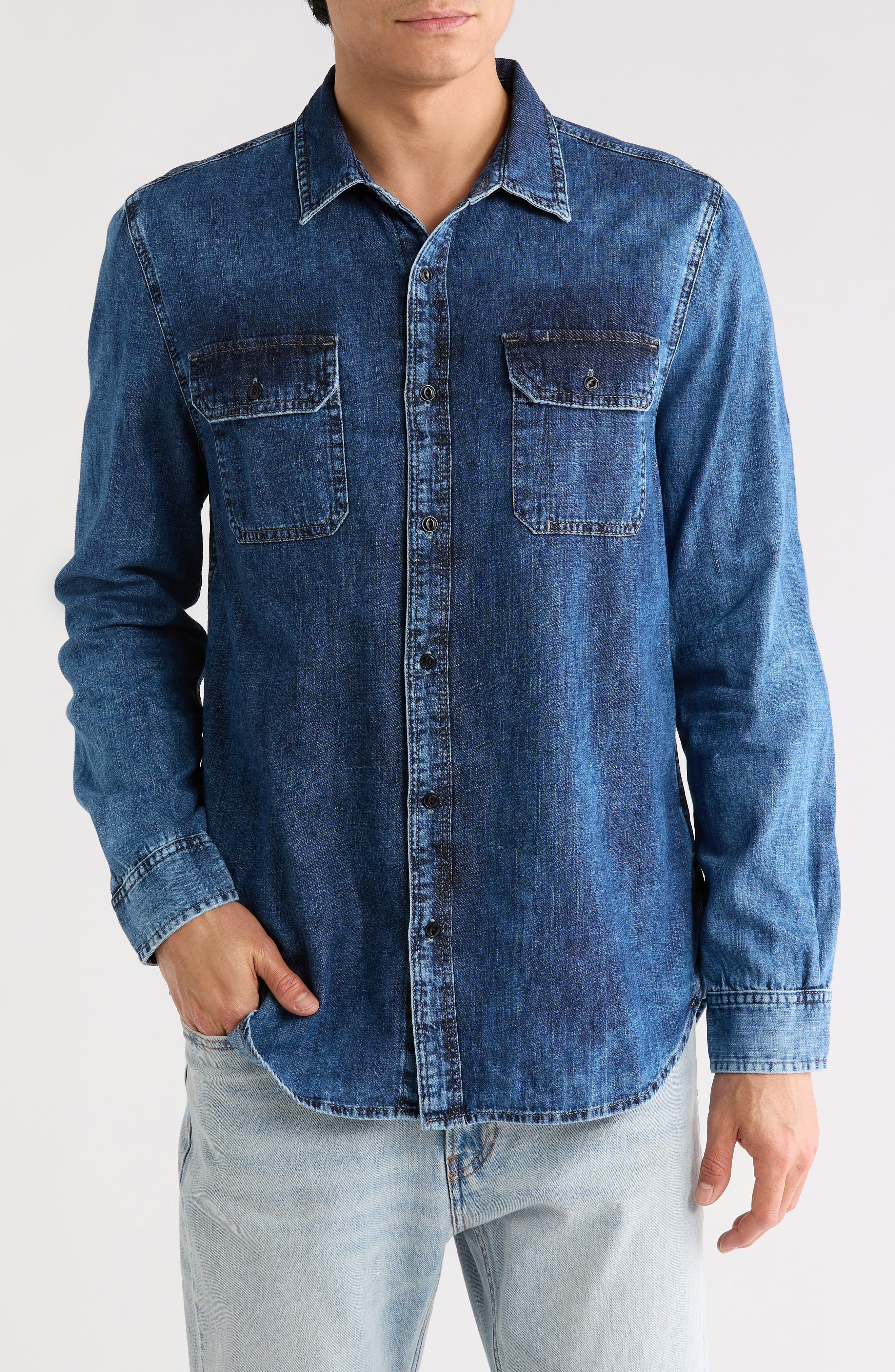 AG Benning Chambray Slim Fit Utility Shirt