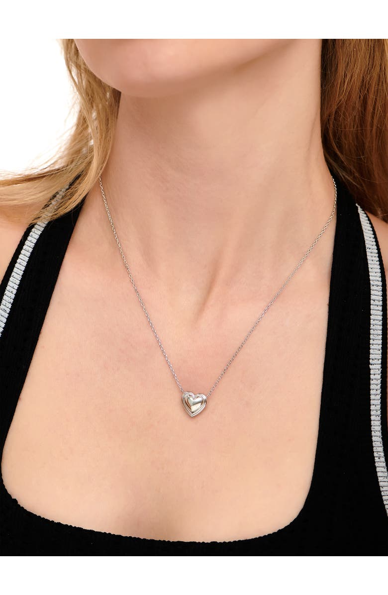 DEVATA Contour-lined Heart Necklace in Rhodium Plated Sterling Silver, Alternate, color, Silver