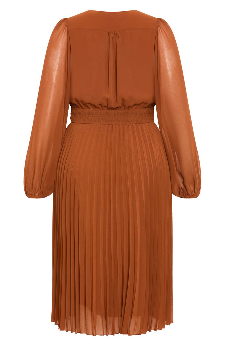 City Chic Sheer Finley Long Sleeve Chiffon Dress, Alternate, color, Ginger