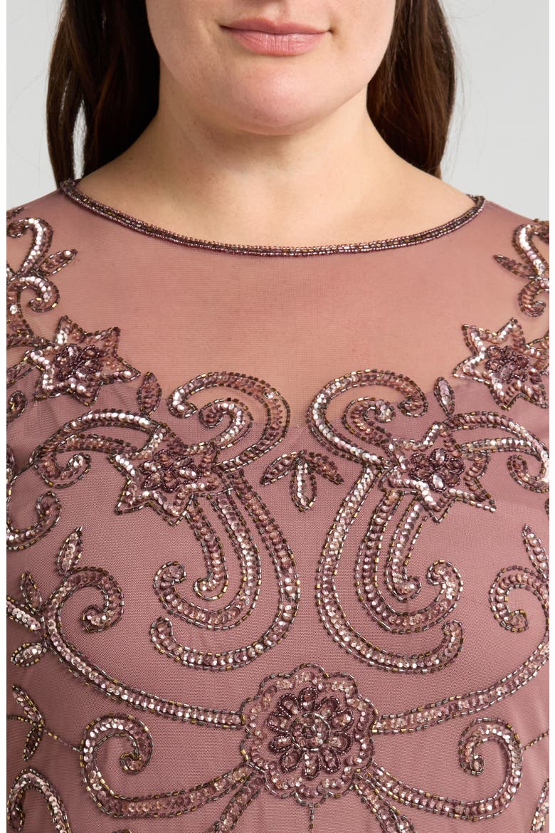 Beaded Long Sleeve Gown, Alternate, color, MAUVE 661