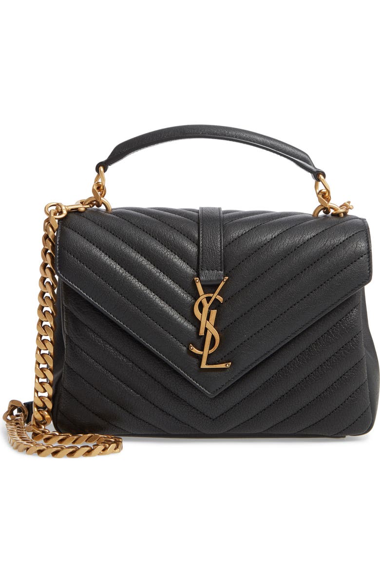 Saint Laurent Medium College Matelassé Leather Shoulder Bag, Main, color, 1000 Nero