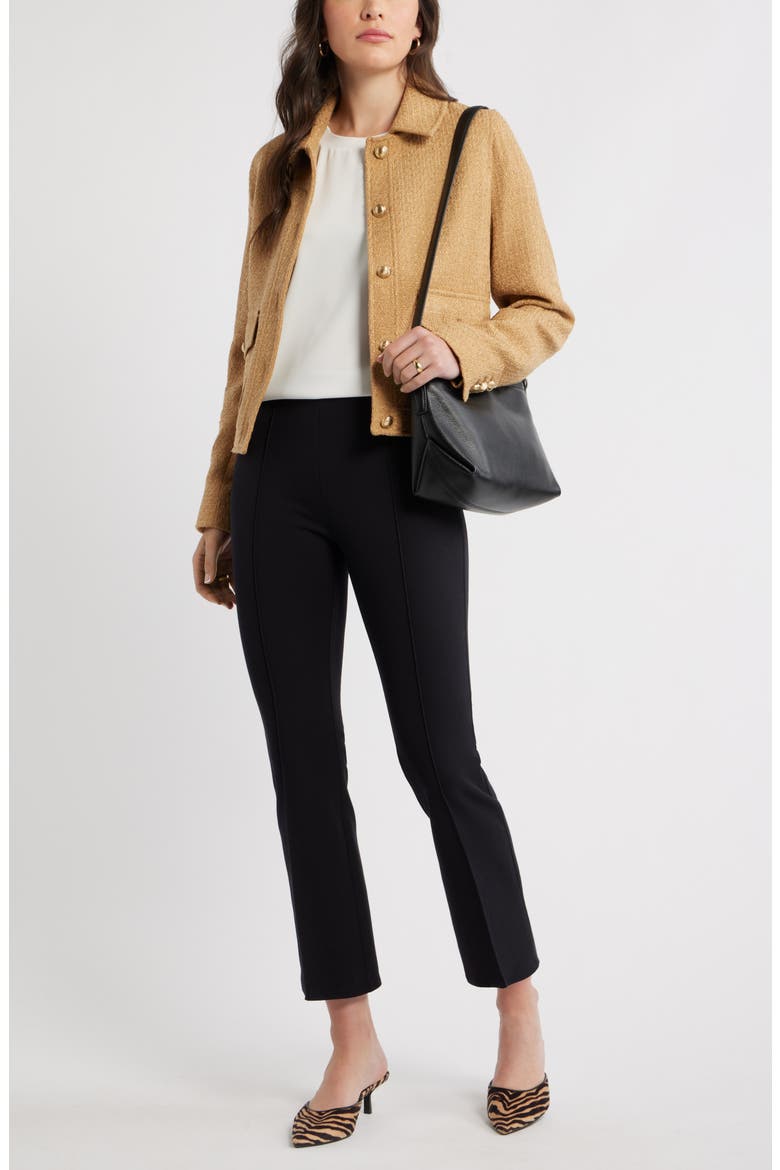 Seamed Stretch Ponte Flare Leg Pants, Alternate, color, BLACK
