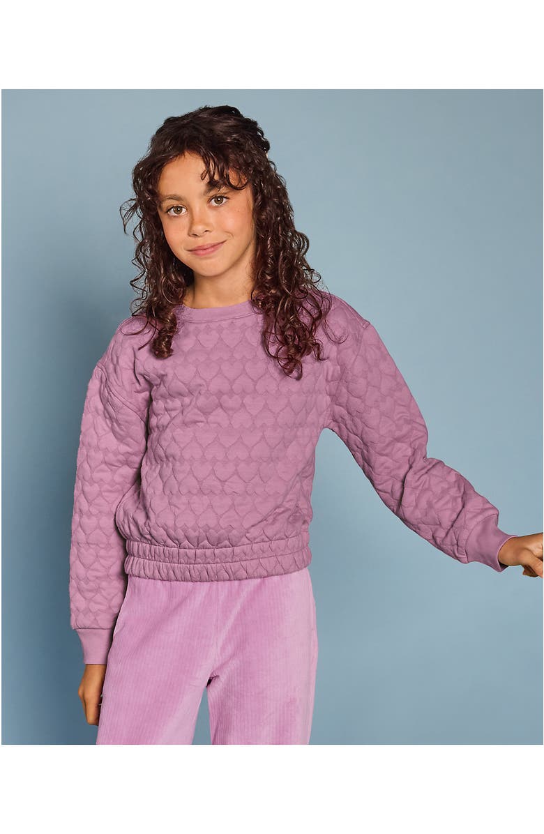 Lands' End Girls Knit Quilted Crew Neck Sweatshirt, Main, color, Quilted Hearts/Mauve