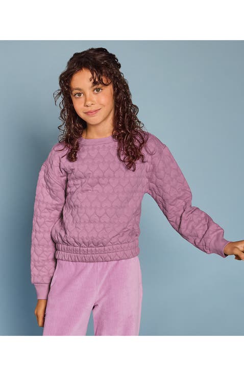 Girls Knit Quilted Crew Neck Sweatshirt