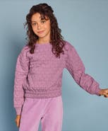 Lands' End Girls Knit Quilted Crew Neck Sweatshirt