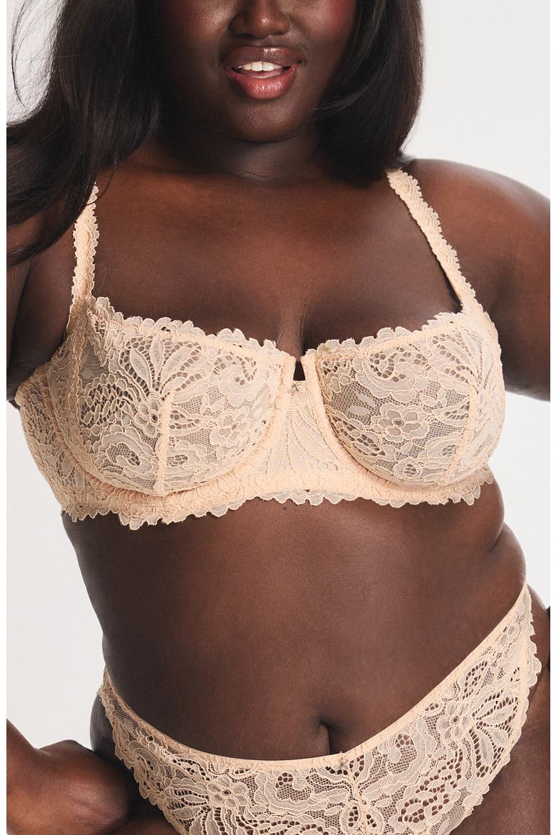 Romantic Corded Lace Unlined Underwire Bra, Alternate, color, HONEY NUDE