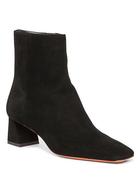 Women's Suede Mid-Heel Ankle Boot with Sculpted Block Heel