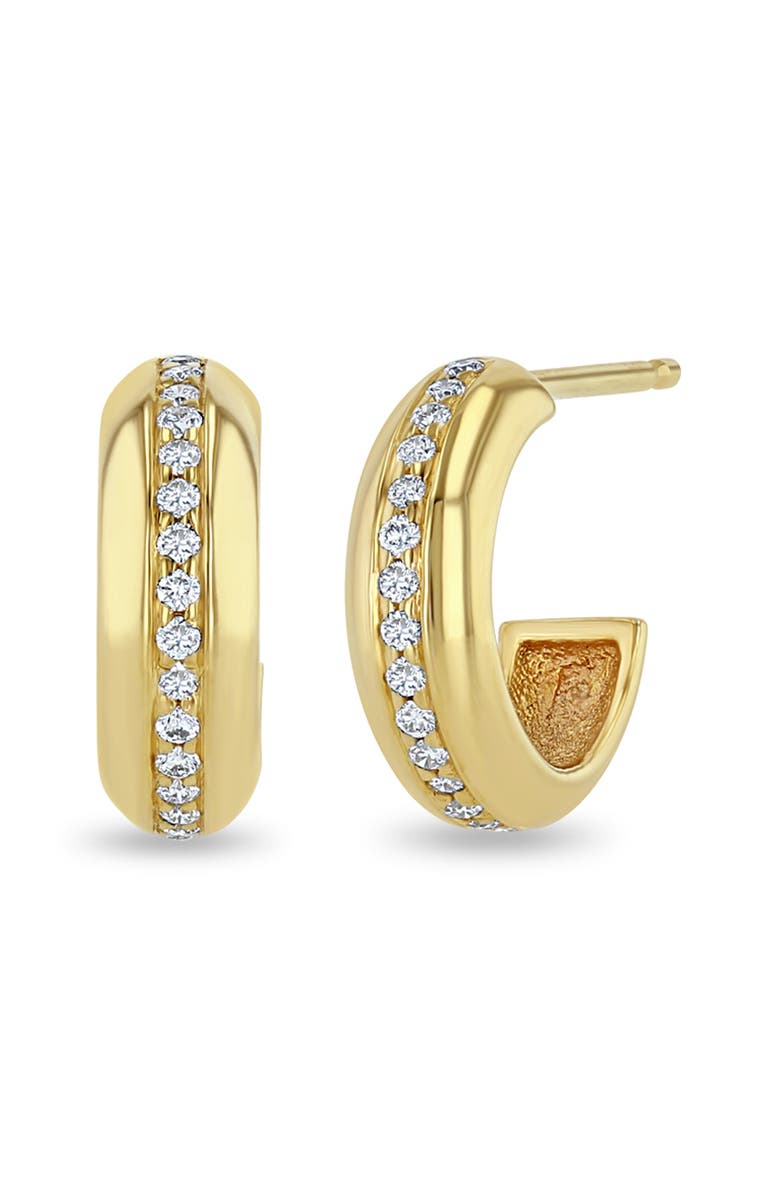 Zoë Chicco 14K Pavé Diamond Huggie Hoop Earrings, Main, color, 14K Yg