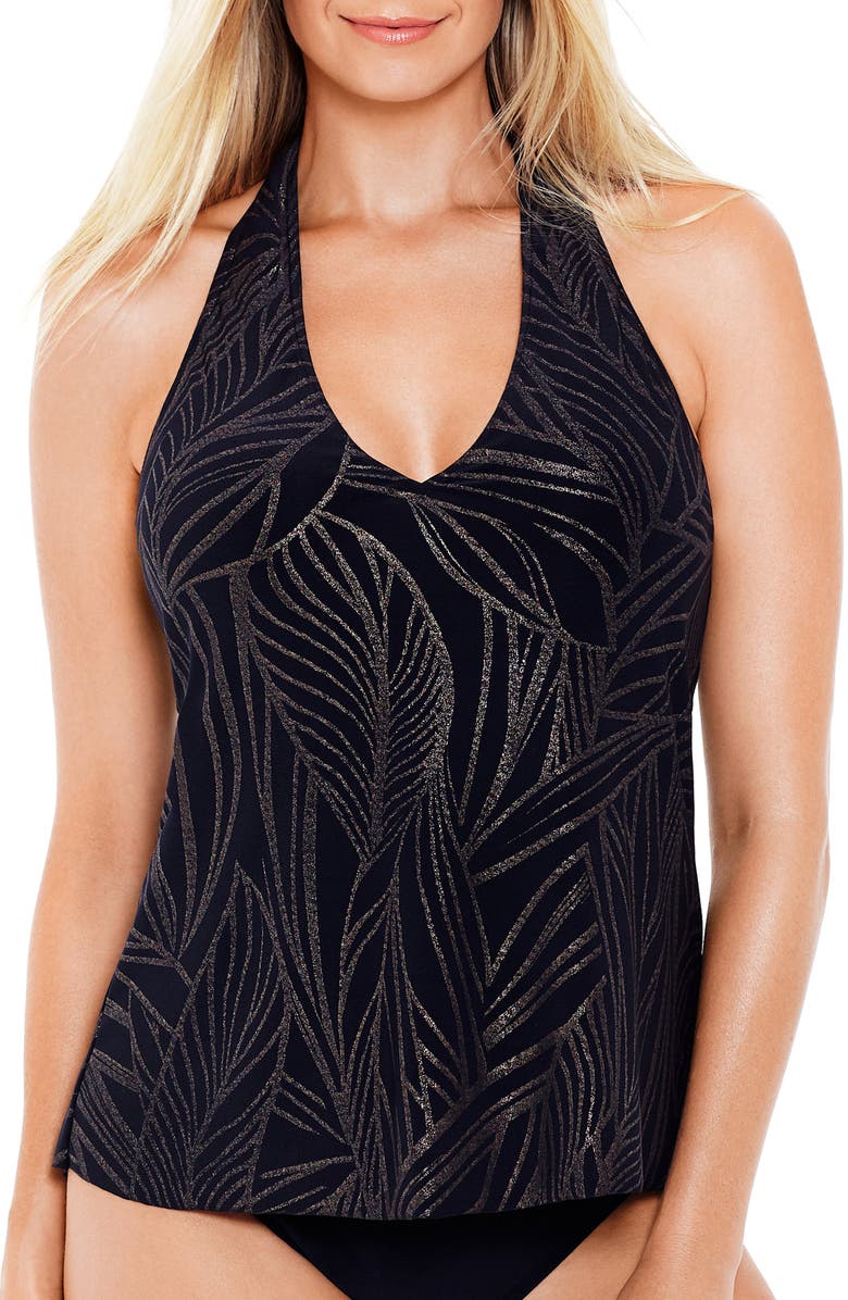 Magicsuit<sup>®</sup> Gold Leaf Trish Underwire Tankini Top, Main, color, Black/Gold