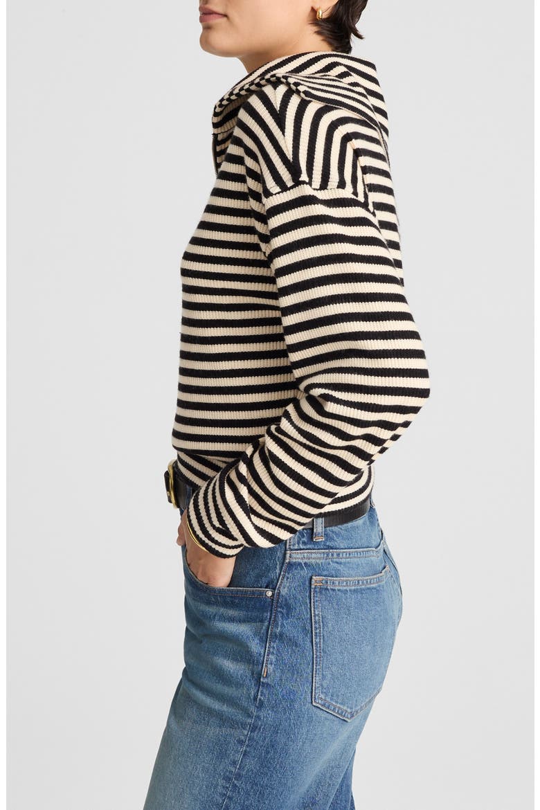 Stripe Half Zip Top, Alternate, color, JET BLACK