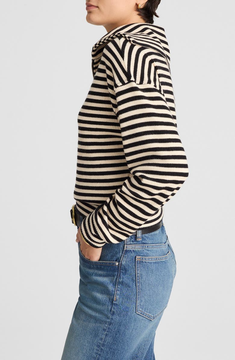 Madewell Stripe Half Zip Top, Alternate, color, Jet Black